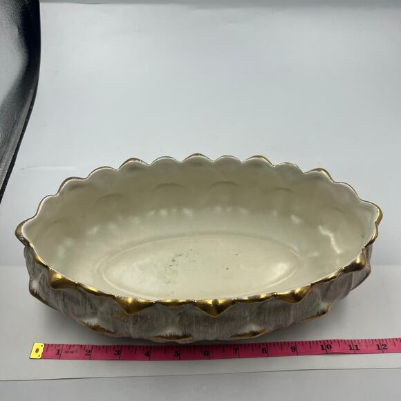 Vintage Haeger Gold Tweed 18K Gold Oval Console Bowl Dish Ceramic Pottery MCM - Picture 4 of 10